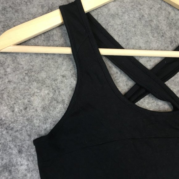 Urban Outfitters Tank Top S Solid Black Scoop Neck Crossover Back Slim Fit BDG - Picture 3 of 12